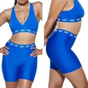 YITTY Shapewear Lizzo X Fabletics Blue HighRise Biker Shorts Gym Tummy Control-L
